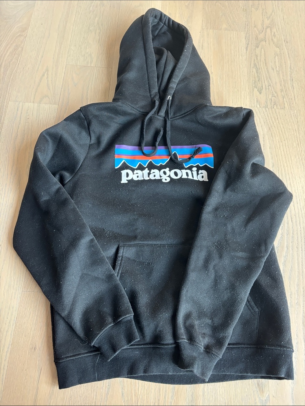 Patagonia Black Pullover Hoodie with Multicolor Logo